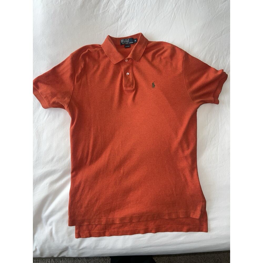 VINTAGE Ralph Lauren Polo Shirt Medium Orange Green Pony Cotton